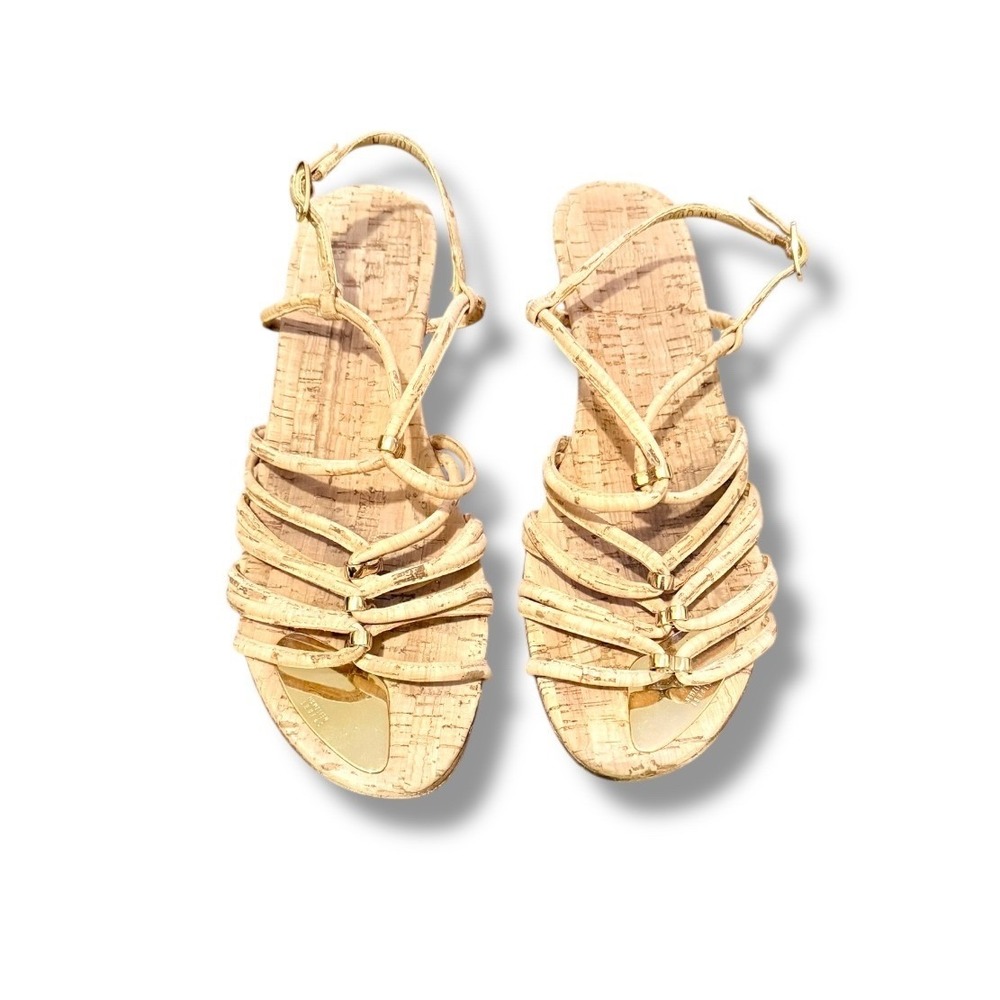 Stuart Weitzman Cork Strappy Sandals Women's Size 10.5‎ (Estimated) Gold Accents